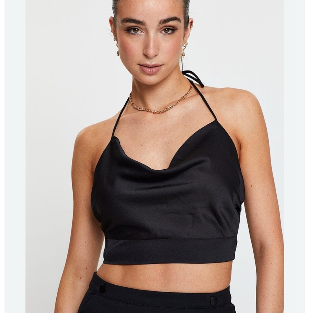 DNA Couture Black Satin Crop Top